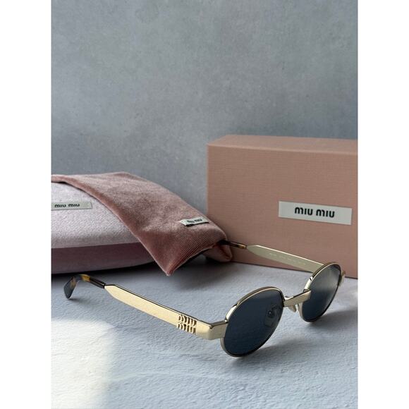 NEW Miu Miu MU B51S Gold Oval Sunglasses $578